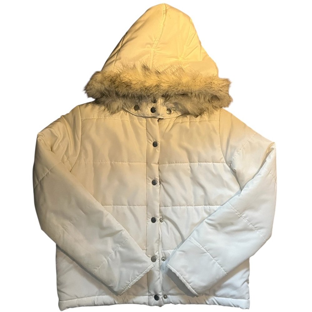 white y2k fur lined hood down puffer jacket
